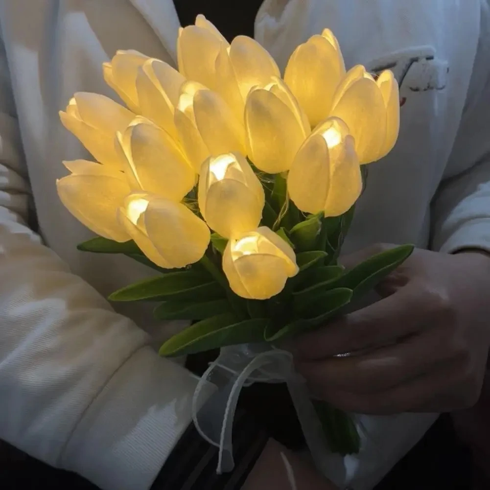 LED Tulip Night Lamp, Simulated Flower Bouquet Imitation Lamp, 5/10Tulips, - £6.24 GBP