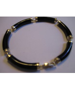 14K Yellow Gold  Black Jade Barrel/Bar Link Bracelet Vintage - £319.34 GBP