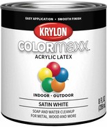 Krylon K05615007 Colormaxx Acrylic Latex Paint Satin White 1/2 Pint  SHI... - $15.15 CAD