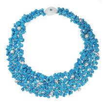 Blue Cascades Turquoise-Pearl Medley Bib Necklace - £37.02 GBP