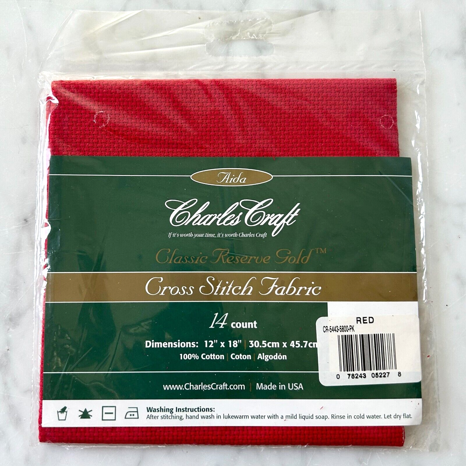 Charles Craft 14 Count Aida Cross Stitch Fabric Cotton Red 12&quot; x 18&quot; - $6.89