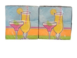 Set of 2 Happy Hour Beach Summer Drinks Beverage 5&quot; Napkins, 36 Ct Total  - £7.74 GBP