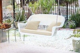 Jeco W00206S-B-FS001 White Resin Wicker Porch Swing with Ivory Cushion - $538.33