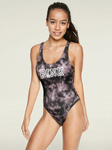 Nwt Pink By Victoria&#39;s Secret Scoop Neck ONE-PIECE Pure Black Smoke Swimsuit M - £43.27 GBP