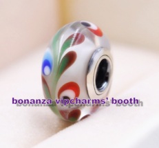 925 Sterling Silver Handmade Blue, Red and Green Folklore Murano Glass Charm - $4.20
