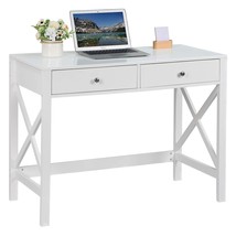 White Writing Computer Desk With Drawers,Small Modern Table For Bedrooms,White V - £161.30 GBP