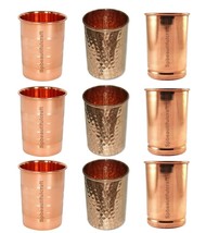 Copper Water Drinking Tumbler Glass 3 Silvertouch 3 Smooth 3 Hammered 300ML Each - £40.99 GBP