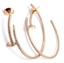 Authentic! Cartier Juste un Clou 18k Rose Gold Diamond Nail Hoop Earrings Paper - £18,342.71 GBP