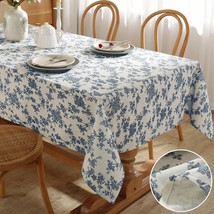 Pastoral Cotton Linen Tablecloth Rectangle Washable Vintage Table Cover with Blu - £32.46 GBP