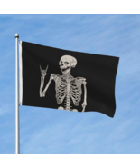 Rock and Roll Skeleton Skull Boho Hippie Double-Sided Printed Flag 3X5 Ft, - $11.08 CAD