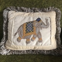 Vintage Loie Elephant  Wool Needlepoint Pillow with Fringe  13  x 11 - £22.07 GBP
