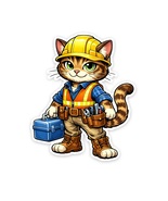 Cat Construction Worker Sticker Vinyl Decal Waterproof Cat Lover Collar ... - $4.50+