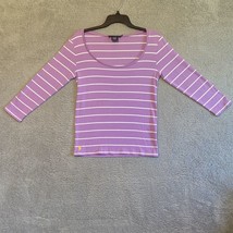 Raplh Lauren Sport Womens 3/4 Sleeve Top Size L Purple w/ White Stripes - $9.90
