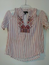 Derek Heart Juniors Red/White Striped Hi/Low S/Sleeve Front Neck Embroid... - $10.00