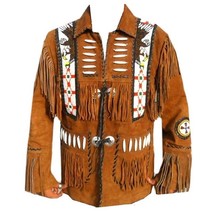 Eagle Beads Western Cowboy Suede Leather Jacket for Men With Fringes - £143.87 GBP