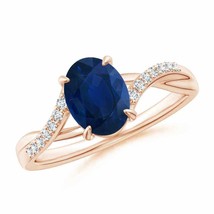 ANGARA Oval Blue Sapphire Split Shank Ring with Diamond Accents - £1,198.21 GBP
