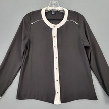 Forever21 Women Shirt Size S Black Preppy Trim Classic Buttons Sheer Long Sleeve - £9.95 GBP