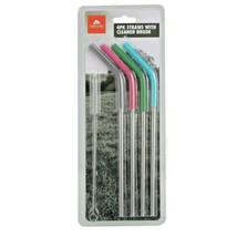Ozark Trail Stainless Steel Straws 4-Pc Cleaning Brush BPA-Free Silicone Tip NIP - £10.16 GBP