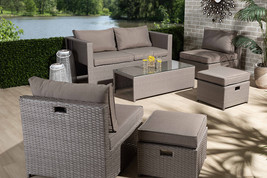 Ambre Gray Fabric Gray Finished Synthetic Rattan 6-Piece Patio Set - $12,081.28 MXN