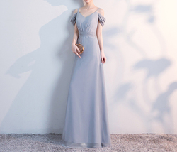 Gray Full Chiffon Bridesmaid Dress Gray Wedding Plus Size Maxi Chiffon Dress image 5
