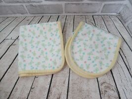Alexis Vintage Baby Terrycloth Burp Cloth lap pad yellow green bunny bal... - $10.29