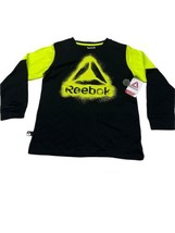 Reebok Graphic Tee Youth Boys Black Yellow L/S T Shirt Crew Neck XL 14-16 - £15.99 GBP