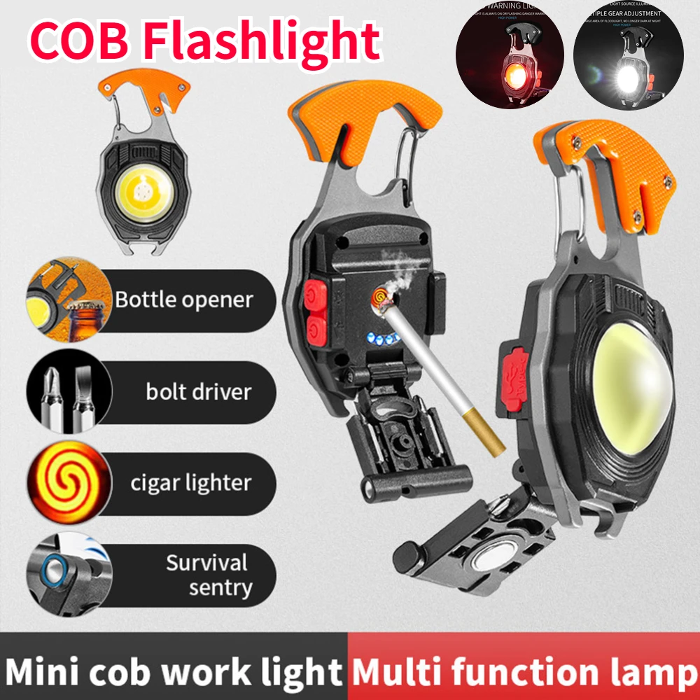 Mini COB Keychain Light USB Rechargeable Lighting Flashlight LED Carabiner - £8.46 GBP+