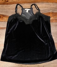 Nine West Ladies Velvet Tank Top Lace Trim Mineral Black Small - $9.49