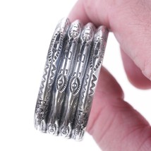 6.5&quot; Vintage Navajo Heavy Stamped silver ribbed bracelet - £494.60 GBP