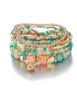 Women Bohemian Stackable Beads Multilayer Stretch Elastic Bracelet set - £3.99 GBP