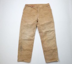 Vtg 80s Carhartt Mens 40x34 Distressed Quilt Lined Wide Leg Pants Duck Brown USA - £70.07 GBP
