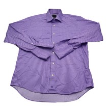David Donahue Shirt Men 16.5 34/35 Purple Lt Purple Stripe Trim Fit Long Sleeve - £14.63 GBP