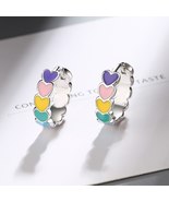Fashion Rainbow Enamel Love Heart Hoop Earrings Romantic Multicolor Roun... - £6.76 GBP