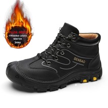 Winter Men&#39;s Boots Plush Warm Men&#39;s Snow Boots Leather Men&#39;s Waterproof Boots Ha - £55.45 GBP