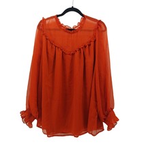 Torrid Womens Burnt Orange Sheer Blouse Ruffled Long Sleeve Plus Size 3 - £15.91 GBP