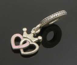 PANDORA 925 Silver - Vintage Interlocking Enamel Crowned Heart Pendant - PT20886 - £28.04 GBP