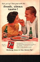 1957 Soda Pop 7Up 1950s Vintage Print Ad 7 Up pizza Cute Boy Girl - £20.71 GBP
