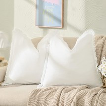 Zwjd Pillow Covers 26X26 Set Of 2 Cream Throw Pillow Covers With Fringe Chic - £34.74 GBP