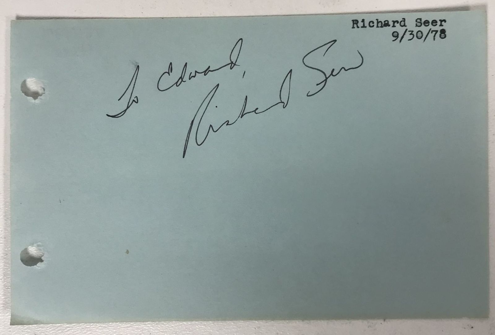 Richard Seer Signed Autographed Vintage 4x6 Signature Page - $15.00