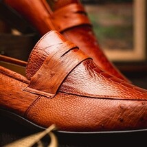 Fangio Classic Penny Loafer Genuine Ostrich Leg Quil Cognac image 7