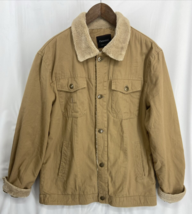 Fuwenni  Men&#39;s Size Large Canvas Brown Jacket Faux Fur Sherpa Fleece Tru... - $42.74