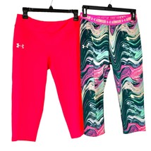 Under Armour 2 Pair of Capri Pants Youth XL Solid Neon Orange and Green Swirl - £18.92 GBP