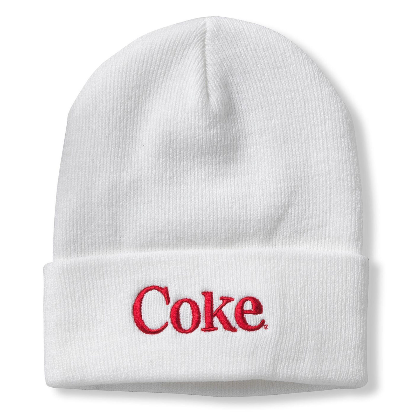 Coca-Cola® Coke Embroidered Logo Cuffed Knit Beanie White - £22.55 GBP