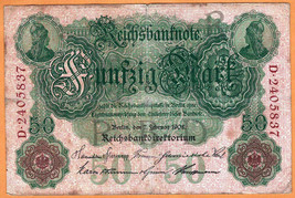 GERMANY 1908  Reichsbank Very Good 50 Mark  Banknote Paper Money Bill P- 32 - £5.83 GBP