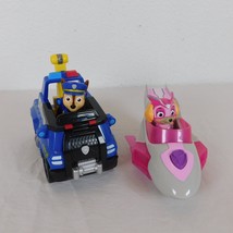 Lot of 2 Paw Patrol Skye Pink Light Sound Plane Chase Police Tow Truck Dog Pup - $19.35