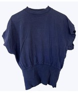 Womans Cotton Navy Top, Turtle Neck, Cap Sleeves, Blousy,  Ribbed Knit W... - $23.26 CAD
