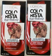 2 PACK Loreal Colorista Hair Makeup 1 Day Color Hot Pink 300 - $9.28