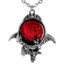 Alchemy Gothic Blood Red Moon Pendant Skein of Flying Bats P447 Pewter Necklace - £31.93 GBP
