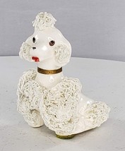 Vintage Spaghetti Poodle Dog White Figurine Sitting Gold Collar MCM - £9.64 GBP