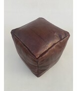 square brown leather Moroccan pouf cover - $160.00